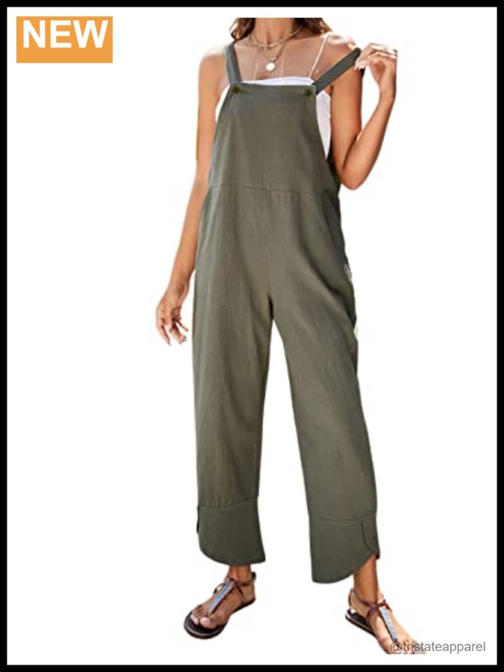 Women Cotton Linen Sleeveless Bib Overalls Baggy Capri Jumpsuit